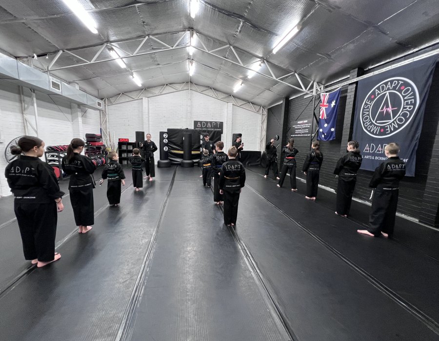 Lines of martial arts students in class